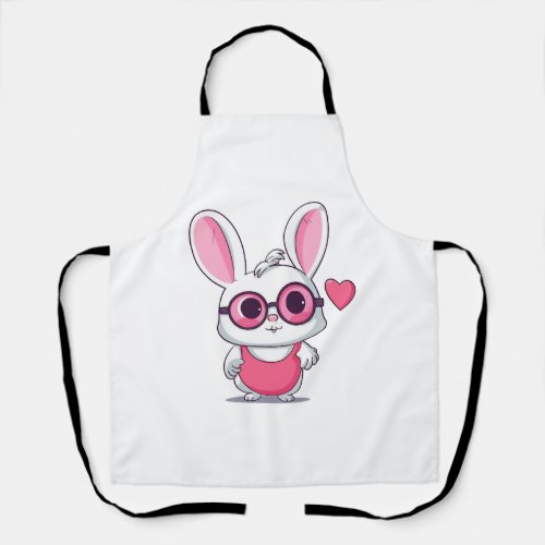 Cute Little Bunny With Glasses Heart Easter Day Apron