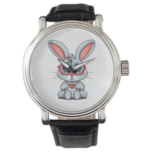 Cute Little Bunny With Glasses Heart Easter Day Watch