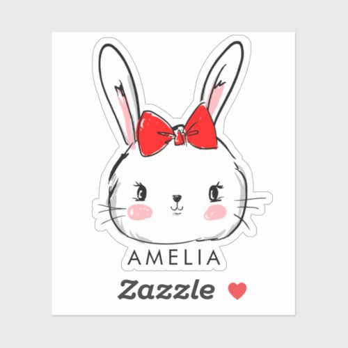 Cute Little Bunny with Red Bow Sticker