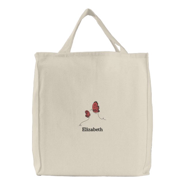 Cute Little Butterfly Embroidered Tote Bag (Front)
