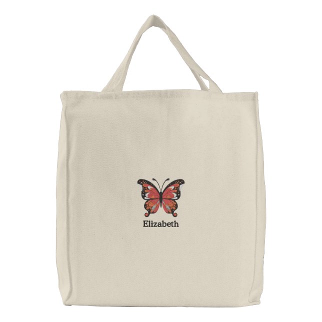 Cute Little Butterfly Embroidered Tote Bag (Front)