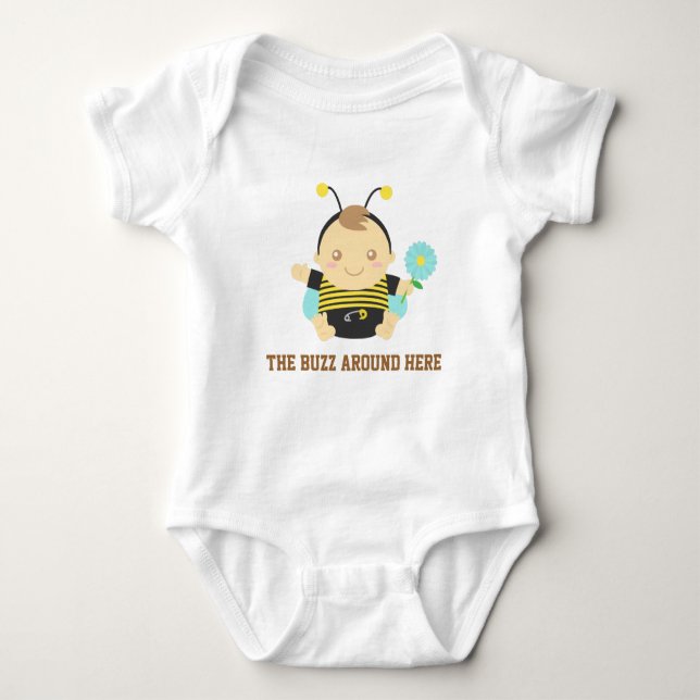 Cute Little Buzz, Bumble Bee Baby Baby Bodysuit (Front)