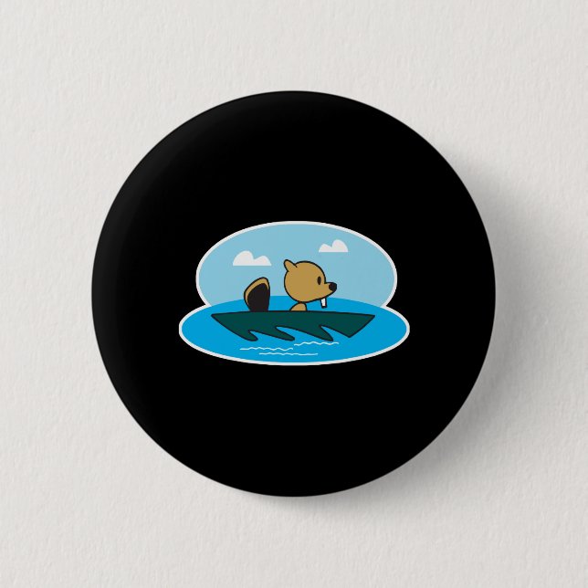 cute little canoeing beaver pinback button (Front)