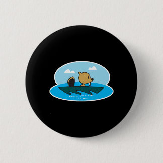 cute little canoeing beaver pinback button