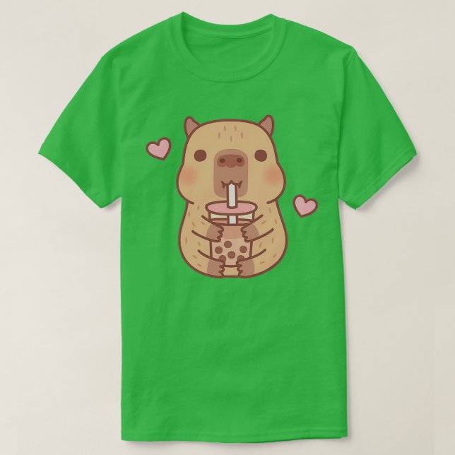 Cute Little Capybara Loves Bubble Tea T-Shirt (Design Front)