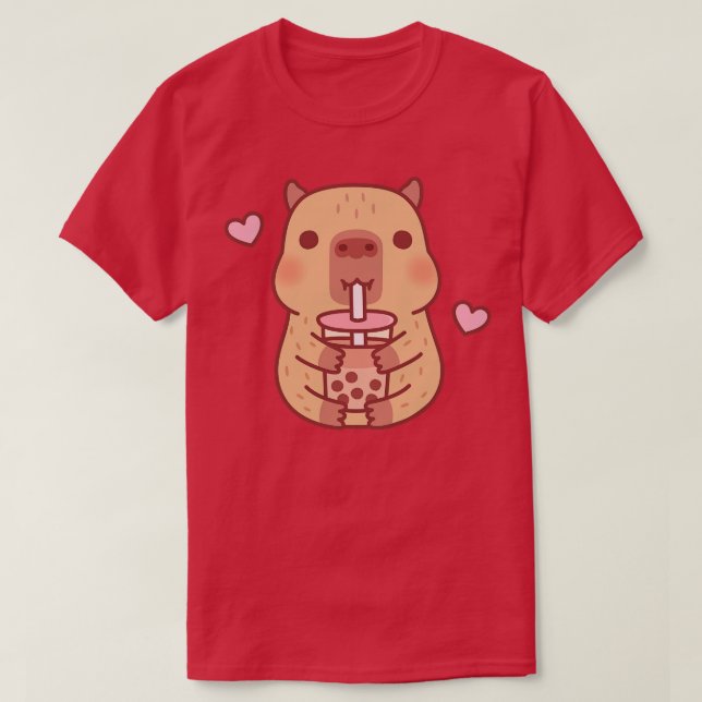 Cute Little Capybara Loves Bubble Tea T-Shirt (Design Front)