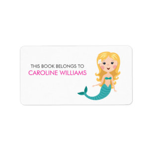 Cute little cartoon mermaid bookplate book label