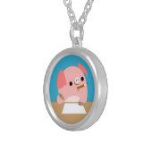 Cute Little Cartoon Pig "Writer's Block" Necklace (Front Right)