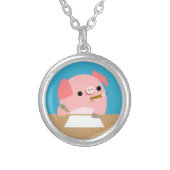Cute Little Cartoon Pig "Writer's Block" Necklace (Front)