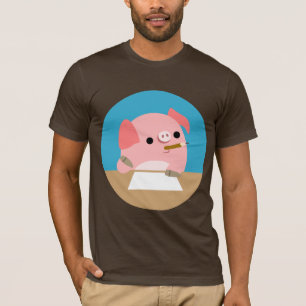 Cute Little Cartoon Pig "Writer's Block" T-Shirt