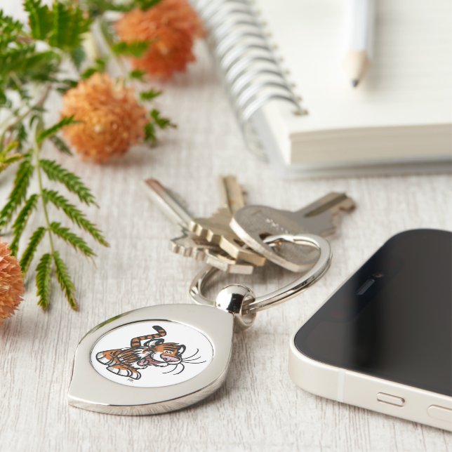 Cute Little Cartoon Tiger Metal Keychain (Side)