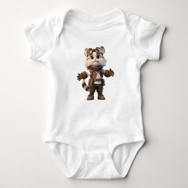 Cute little cat aviator baby bodysuit (Front)