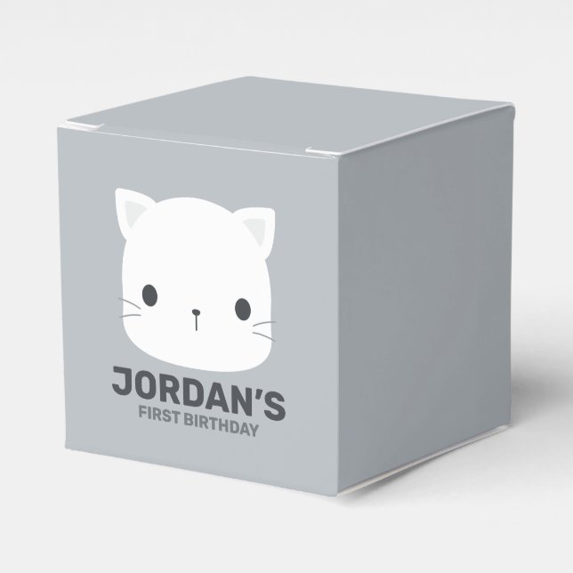 Cute Little Cat Birthday Favor Boxes (Front Side)