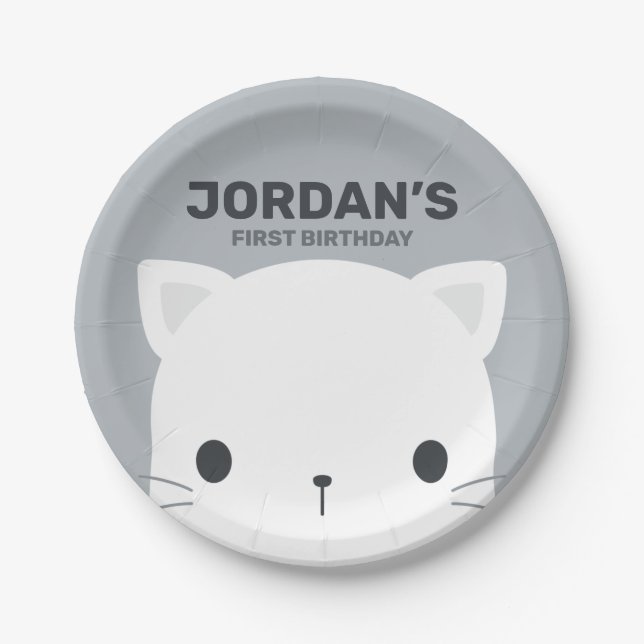 Cute Little Cat Birthday Paper Plates (Front)