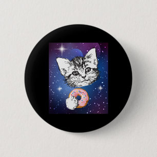 Cute Little Cat Eating A Donut In Space Animal  Button