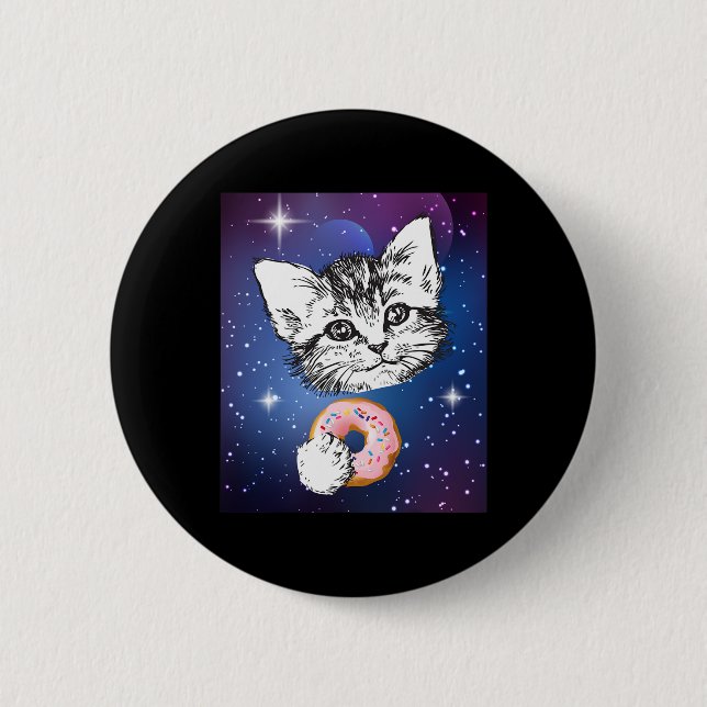 Cute Little Cat Eating A Donut In Space Animal  Button (Front)