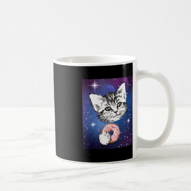Cute Little Cat Eating A Donut In Space Animal  Coffee Mug (Right)