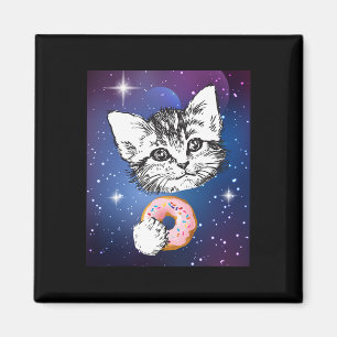 Cute Little Cat Eating A Donut In Space Animal  Magnet