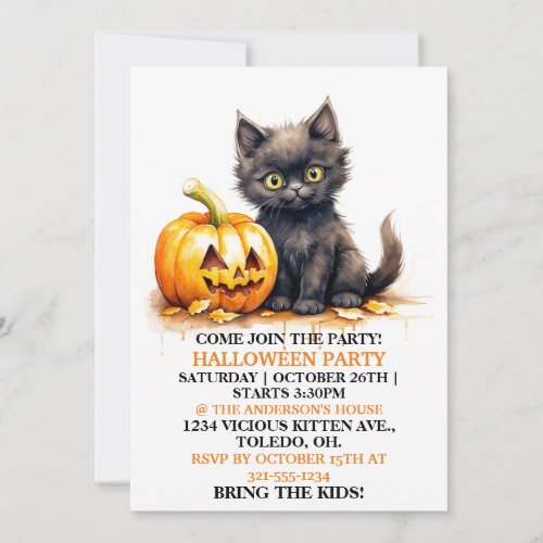 Cute Little Cat Happy Halloween Party Invitations