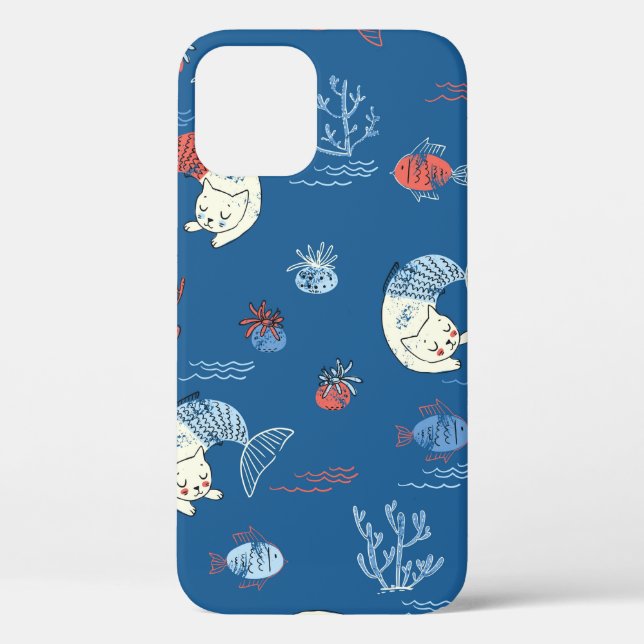 Cute little cat mermaid seamless pattern. Textured Case-Mate iPhone Case (Back)