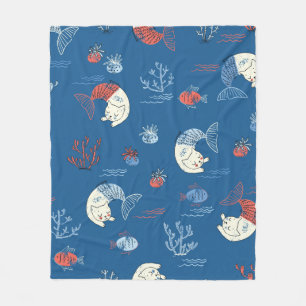 Cute little cat mermaid seamless pattern. Textured Fleece Blanket