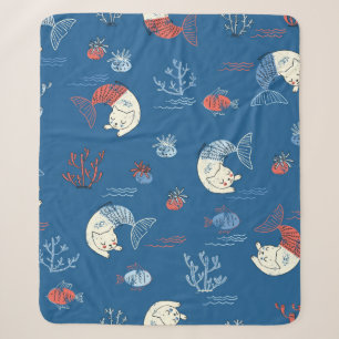 Cute little cat mermaid seamless pattern. Textured Sherpa Blanket
