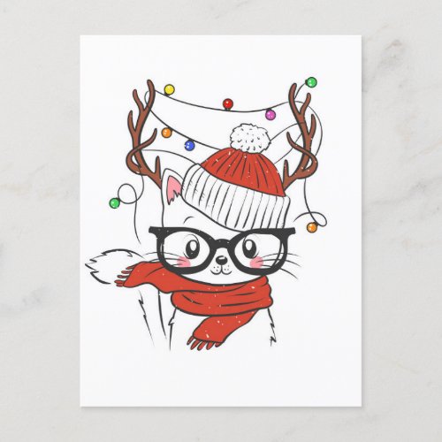 Cute little cat with deer horns postcard