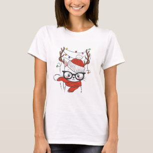 Xmas Novelty Womens Seasonal Santa Logo CRE8 CHRISTMAS CAT T-Shirt 12 
