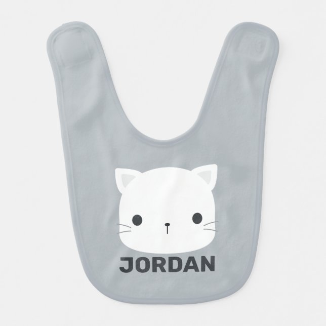 Cute Little Cat with Personalized Name Baby Bib (Front)