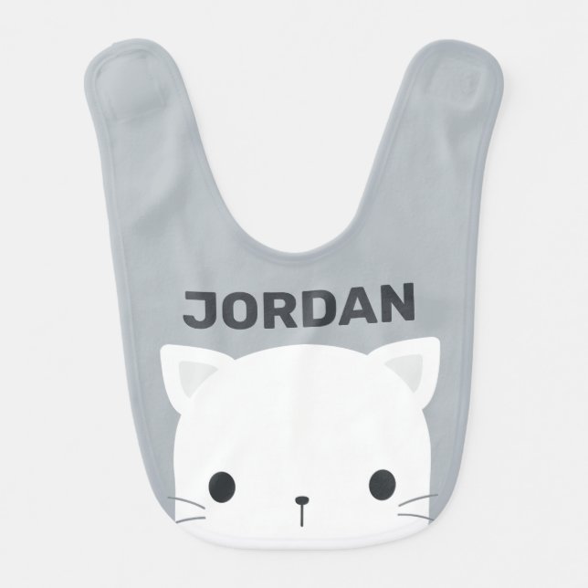 Cute Little Cat with Personalized Name Baby Bib (Front)