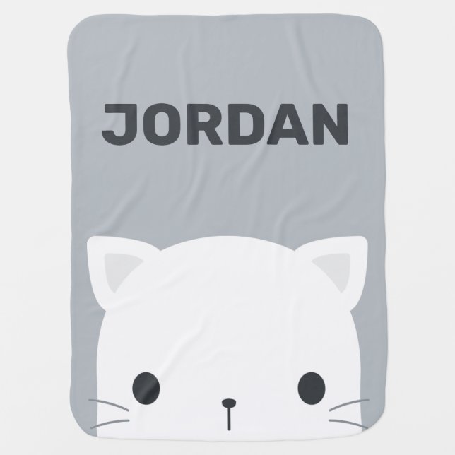 Cute Little Cat with Personalized Name Baby Blanket (Front)