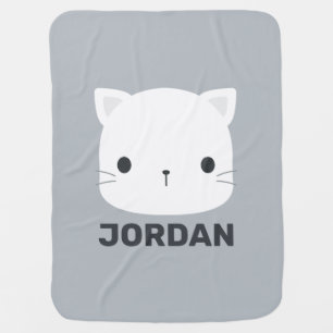 Cute Little Cat with Personalized Name Baby Blanket