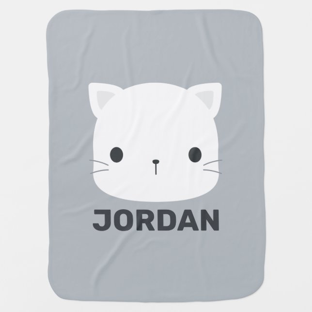 Cute Little Cat with Personalized Name Baby Blanket (Front)