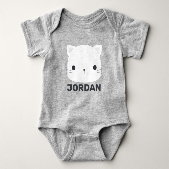 Cute Little Cat with Personalized Name Baby Bodysuit (Front)
