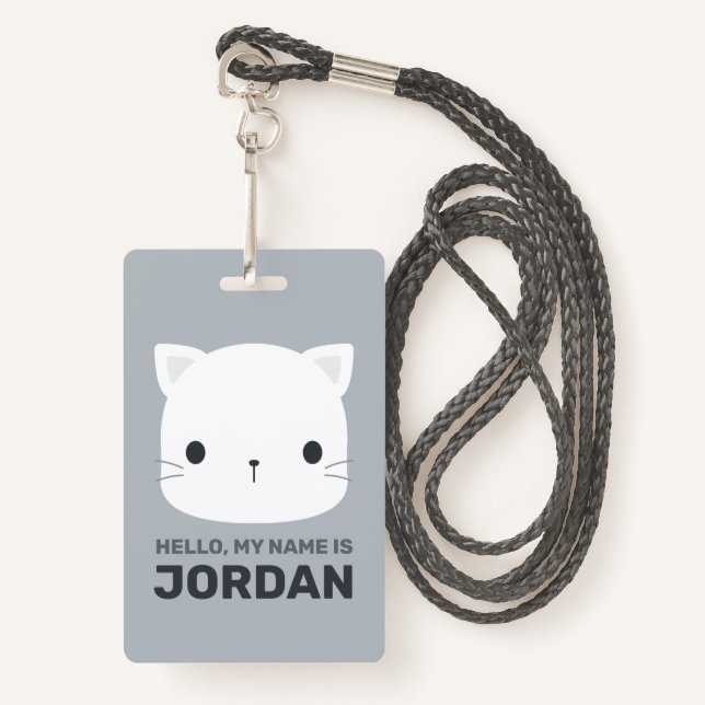 Cute Little Cat with Personalized Name Badge (Front with Lanyard)