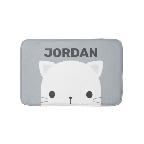 Cute Little Cat with Personalized Name Bath Mat
