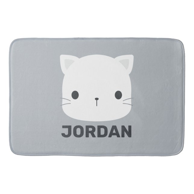 Cute Little Cat with Personalized Name Bath Mat (Front)