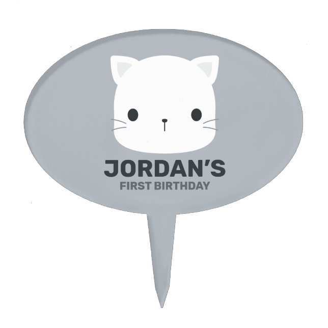 Cute Little Cat with Personalized Name  Cake Topper (Front)