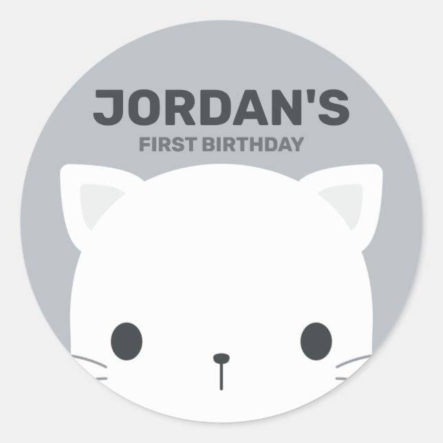 Cute Little Cat with Personalized Name Classic Round Sticker (Front)