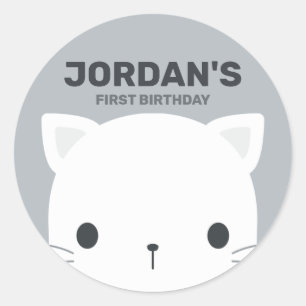 Cute Little Cat with Personalized Name Classic Round Sticker