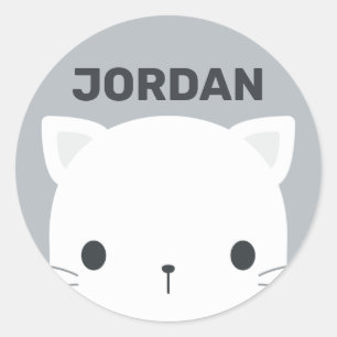 Cute Little Cat with Personalized Name Classic Round Sticker