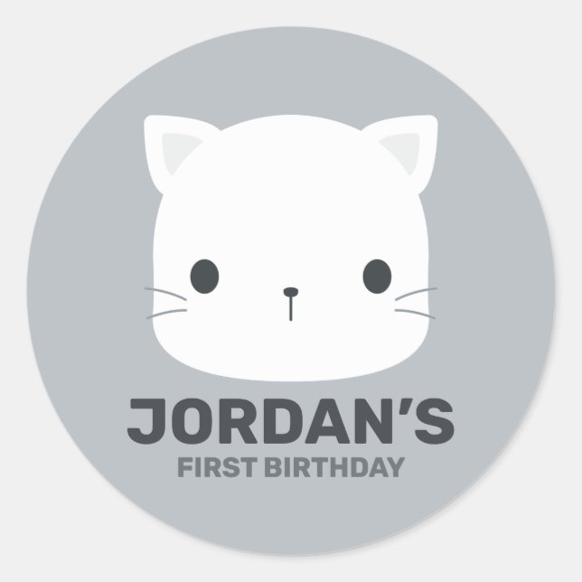 Cute Little Cat with Personalized Name  Classic Round Sticker (Front)