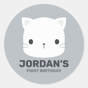Cute Little Cat with Personalized Name Classic Round Sticker