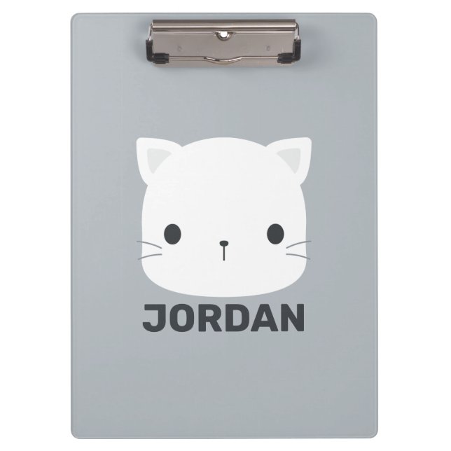 Cute Little Cat with Personalized Name Clipboard (Front)