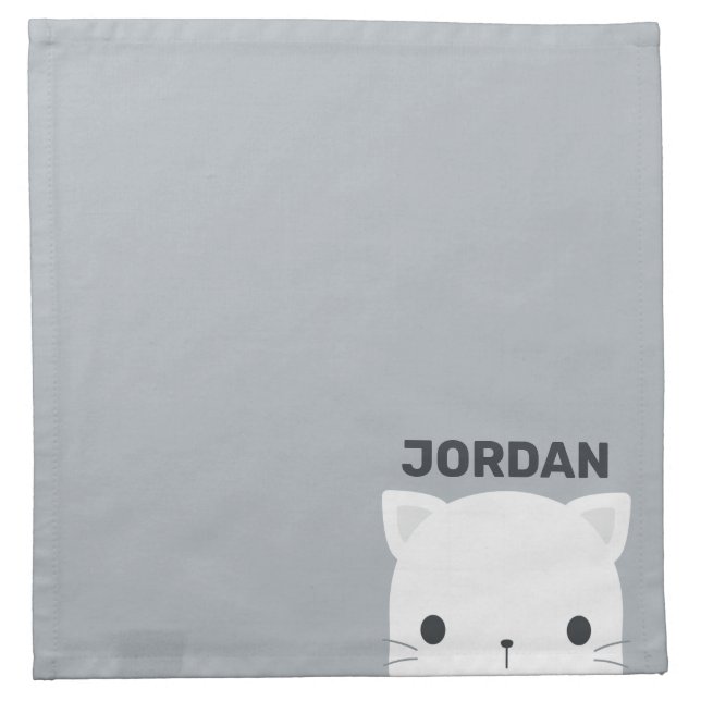 Cute Little Cat with Personalized Name Cloth Napkin (Front)