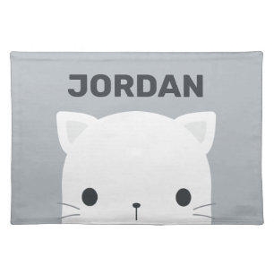 Cute Little Cat with Personalized Name Cloth Placemat