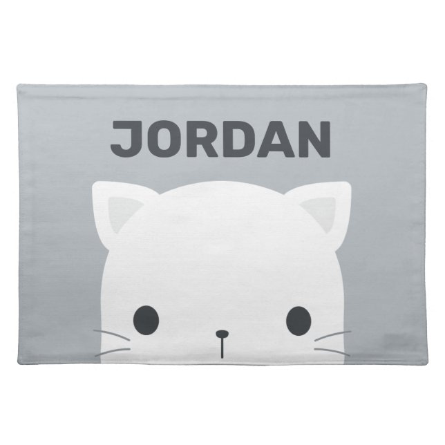 Cute Little Cat with Personalized Name Cloth Placemat (Front)