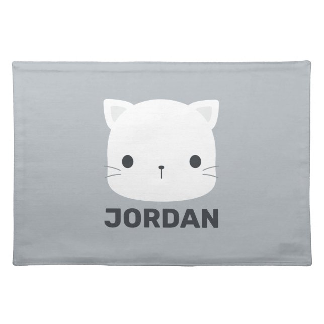 Cute Little Cat with Personalized Name Cloth Placemat (Front)