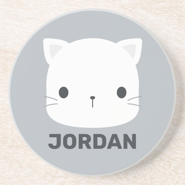 Cute Little Cat with Personalized Name Coaster (Front)
