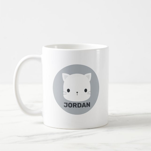 Cute Little Cat with Personalized Name Coffee Mug (Left)